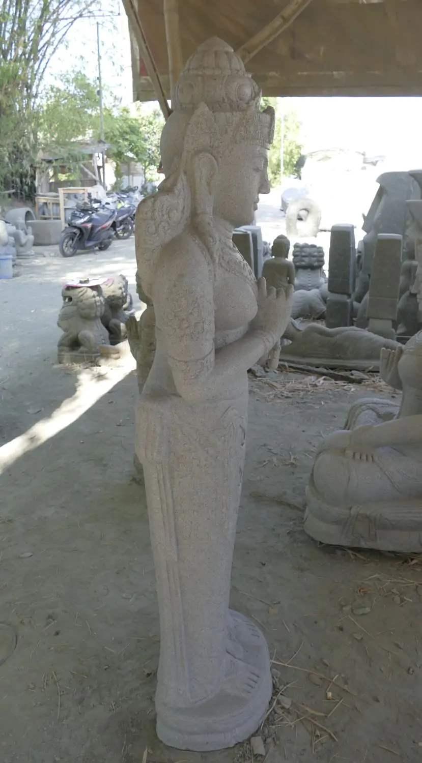  Product image 6 of the product “Standing Dewi Sri, position greetings turning the wheel ,160cm high riverstone grey ”